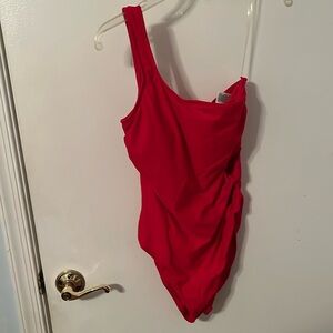 Off the shoulder red one piece swimsuit